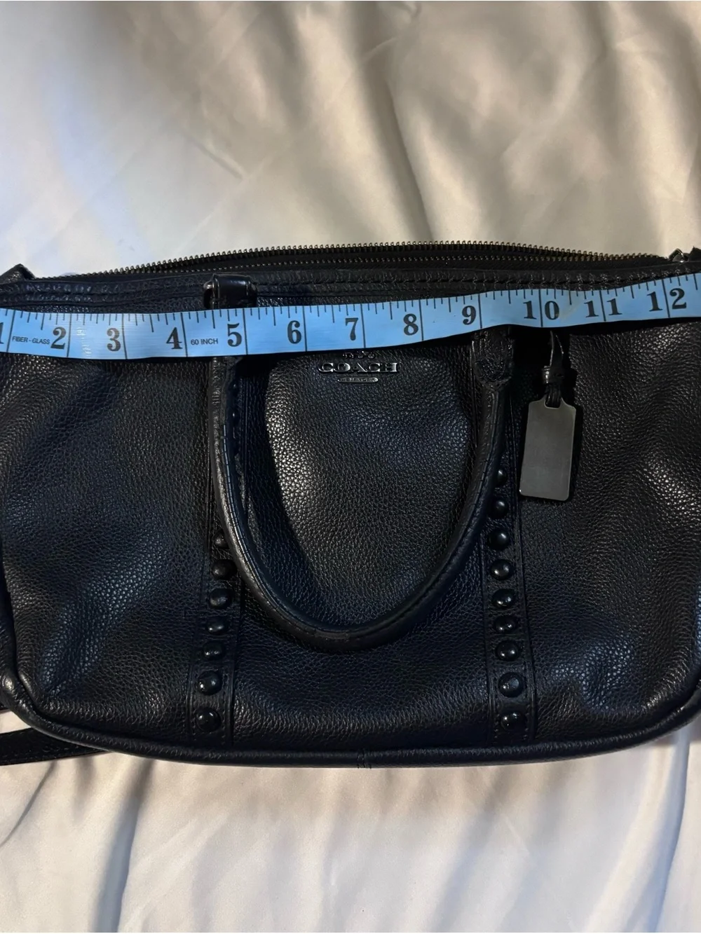Coach Black Pebbled Leather Studded Satchel Crossbody Bag Style 36306